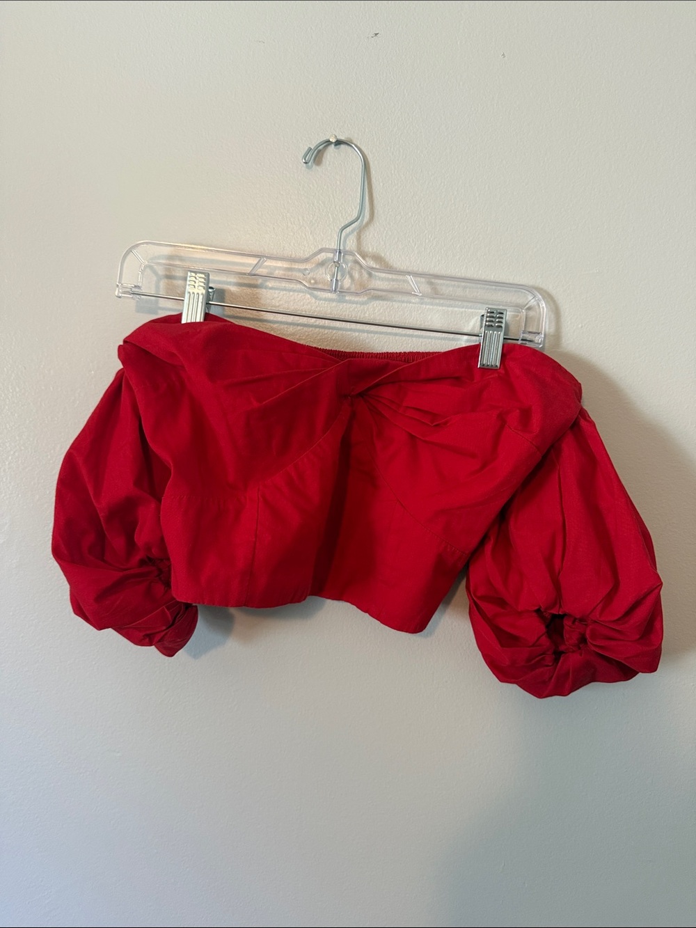 Abercrombie & Fitch Red Off-Shoulder Puff Sleeve Crop Top